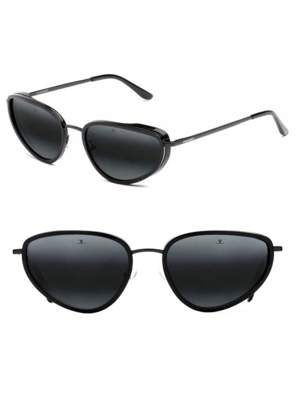 Vuarnet Storm VL2203 0002 59mm Oval Cat Eye Sunglasses in Black - Made in France